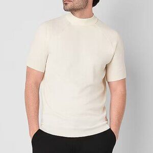 J. Ferrar Men's Mock Crew Neck Short Sleeve Pullover T-Shirts Snow White Size L